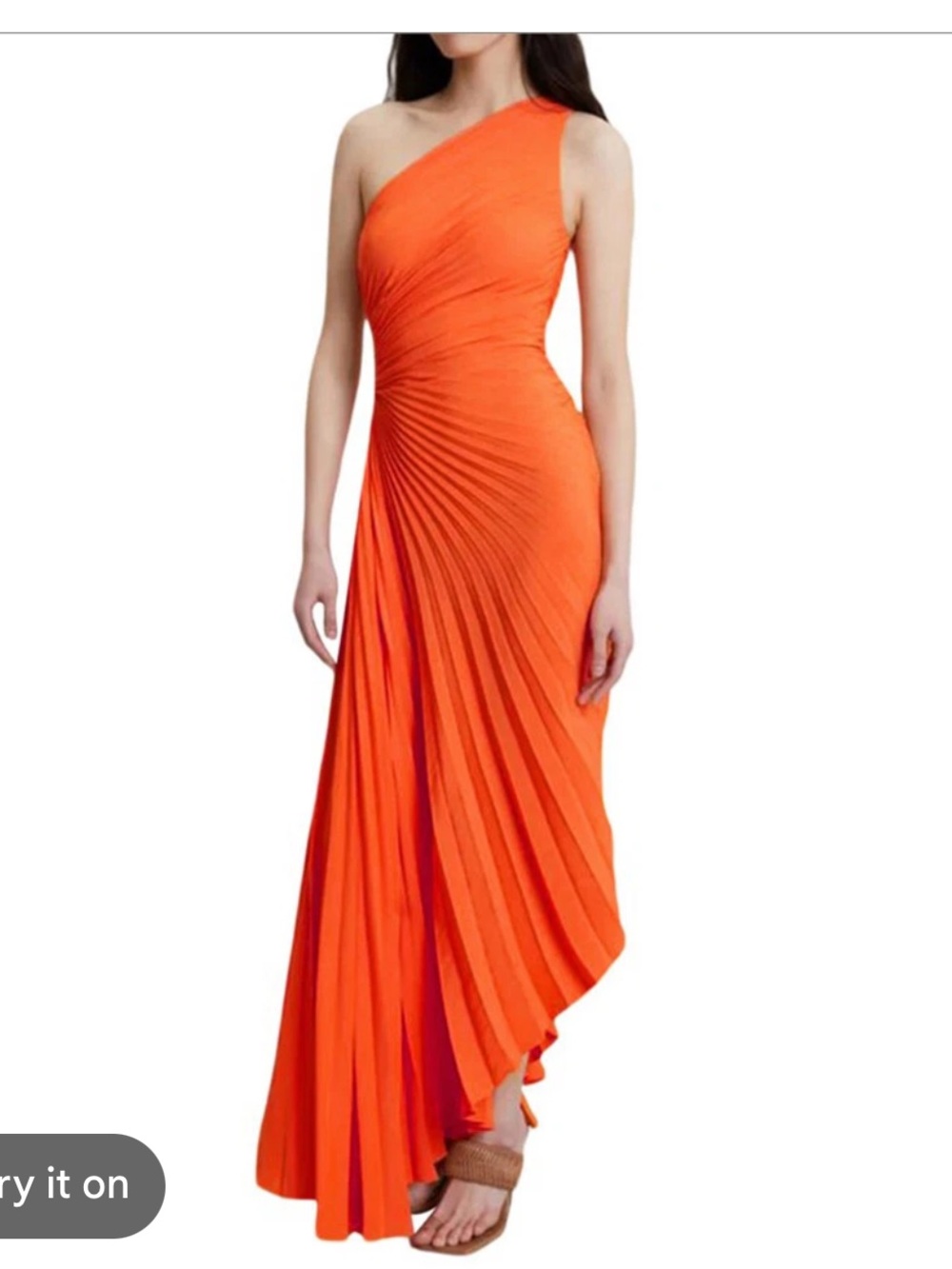 Asymmetrical One-Shoulder Orange Pleated Maxi Dress